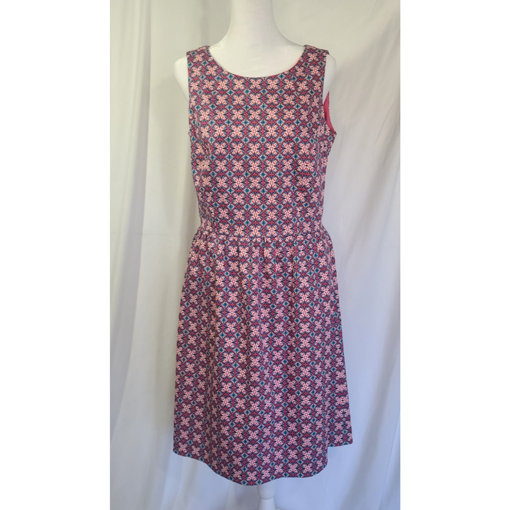 New 346 Brooks Brothers Pink Blue Geometric Shift Dress US 6